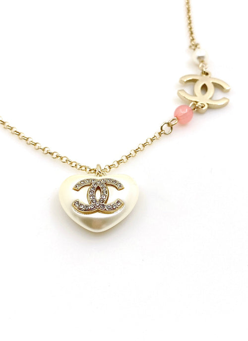 18K  Chanel Pearl Heart Pink Necklace