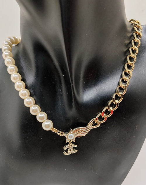 18K  Chanel Pearl Chain Choker Necklace