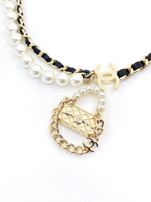 18K  Chanel Pearl Bag Pendant Necklace
